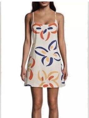 Rebecca Taylor Flame Fleur Skirted Linen Blend Romper Size 4